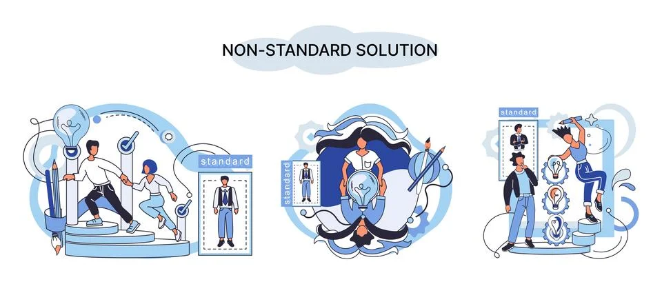 Non standart solution metaphor. Finding decisionss, problem solving. Teamwork Stock Illustration