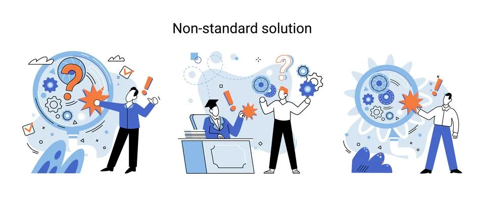 Non standart solution metaphor. Finding decisionss, problem solving. Teamwork Stock Illustration