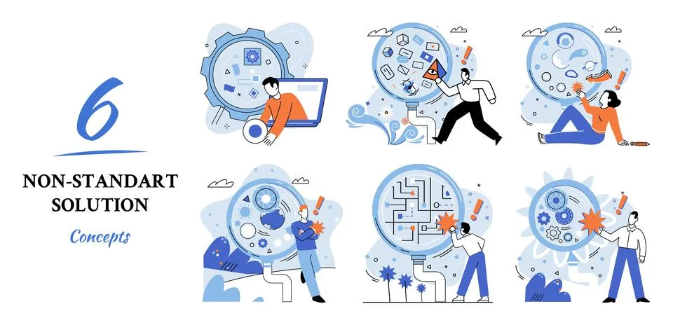 Non standart solution metaphor. Finding decisionss, problem solving. Teamwork Stock Illustration