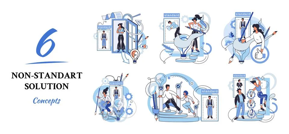 Non standart solution metaphor. Finding decisionss, problem solving. Teamwork Stock Illustration