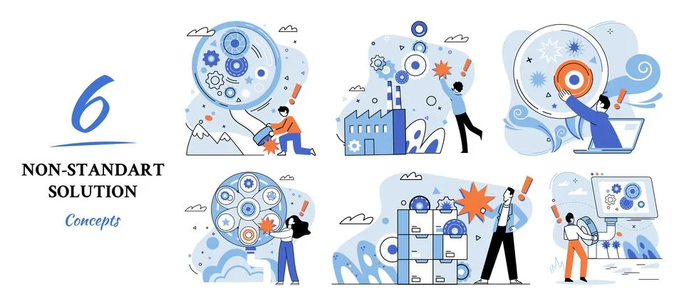 Non standart solution metaphor. Finding decisionss, problem solving. Teamwork Stock Illustration