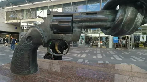 Non-Violence (sculpture) Colt Python .357 Magnum revolver - Stockholm Stock-Footage 63563968