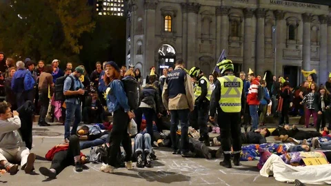 Non violent demonstrators in the street Stock Footage 120039375