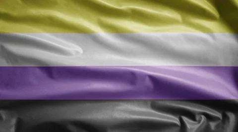 Nonbinary flag waving in the wind. Close up of genderqueer banner blowing. Stock Photos