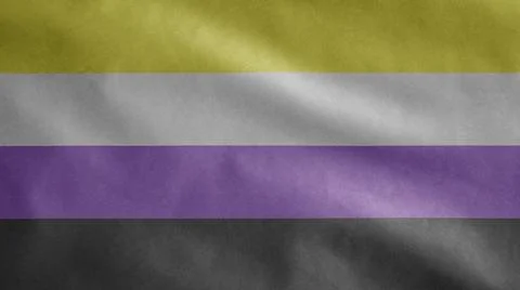 Nonbinary flag waving in the wind. Close up of genderqueer banner blowing. Stock Photos