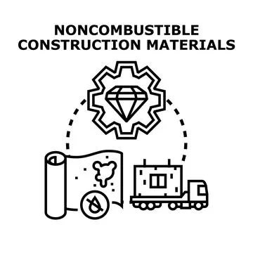 Noncombustible construction materials safety planning vector concept Stock Illustration