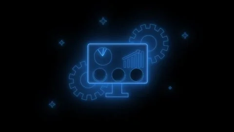 None computer business graph bar gear animation on black background Stock Footage 336911828