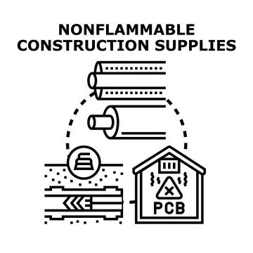 Nonflammable construction materials ensuring building safety Stock Illustration