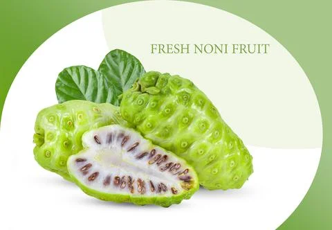 Noni fruit with leaf on pattern colour Stock Photos