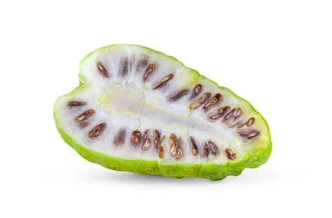 Noni fruit with leaf on white background. full depth of field Stock Photos