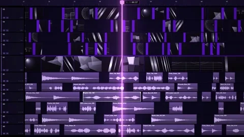 Nonlinear Editing Suite Timeline Purple Tracks Headers Vídeos de archivo 343649920