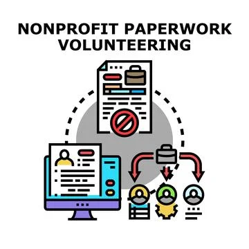 Nonprofit organization paperwork processing volunteering program Ilustração Stock