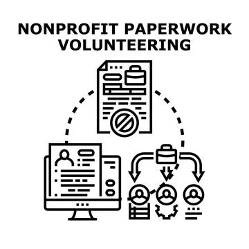 Nonprofit organization paperwork processing volunteering program Stock Illustration
