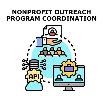 Nonprofit outreach program coordinating digital data management イラスト素材