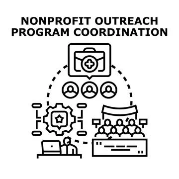 Nonprofit outreach program coordination vector icon illustration Stock Illustration