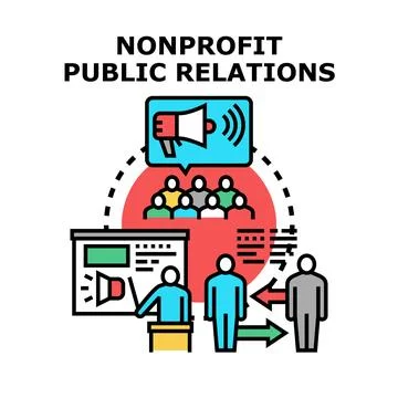 Nonprofit public relations strategy communicating with audience Stock Illustration