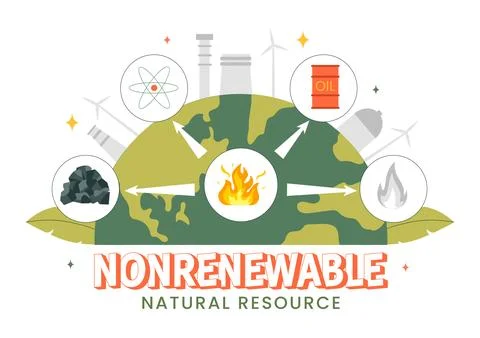 Nonrenewable Natural Energy Resources Vector Illustration Featuring Nuclear.. Stock Illustration