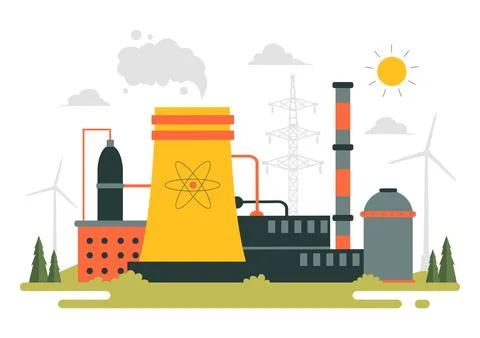 Nonrenewable Natural Energy Resources Vector Illustration Featuring Nuclear.. Stock Illustration