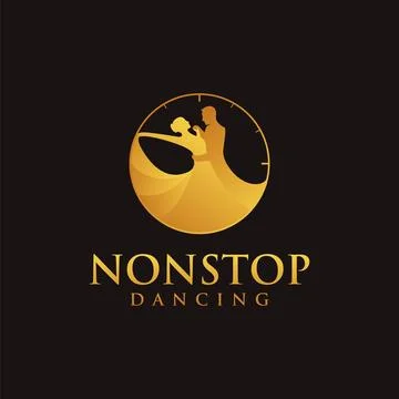 Nonstop dancing couple logo, dancing in a clock logo icon vector template Stock Illustration