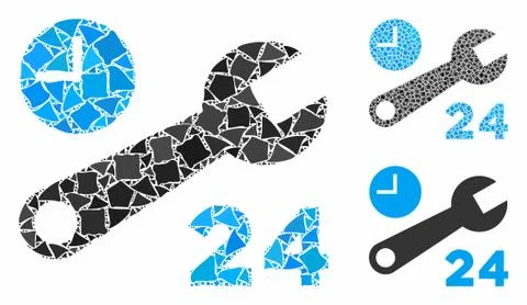 Nonstop service hours Composition Icon of Raggy Elements Stock Illustration