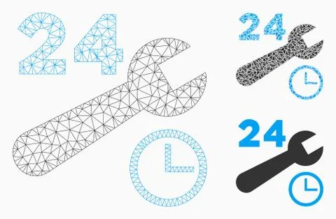 Nonstop Service Hours Vector Mesh Carcass Model and Triangle Mosaic Icon イラスト素材