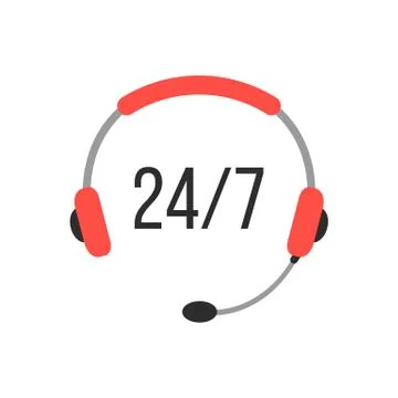 Nonstop support icon with headphones Stock Illustration