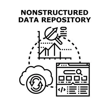 Nonstructured data repository processing and cloud storage concept Stock Illustration