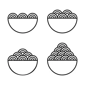 Noodle bowl portion size icon set linear vector Stock Illustration