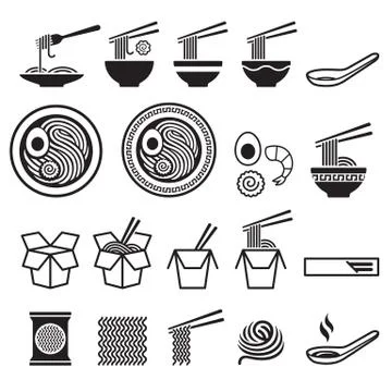 Noodle icons set. Vector illustrations. Stock Illustration