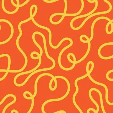 Noodle pasta seamless pattern vector background. Spaghetti curvy doodle pattern Stock Illustration