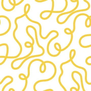Noodle pasta seamless pattern vector background. Spaghetti curvy doodle pattern Stock Illustration
