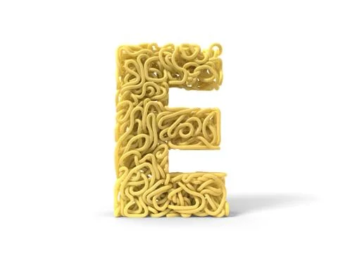 Noodle in shape of E letter. curly spaghetti for cooking. 3d illustration Stock Illustration