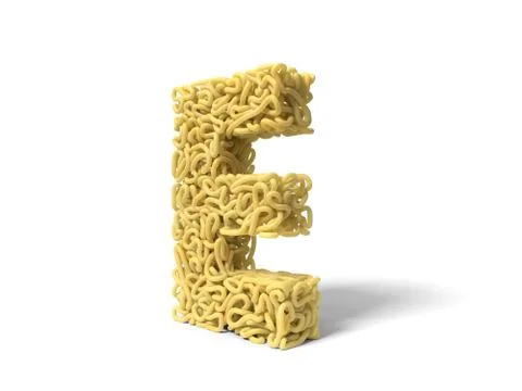Noodle in shape of E letter. curly spaghetti for cooking. 3d illustration Stock Illustration