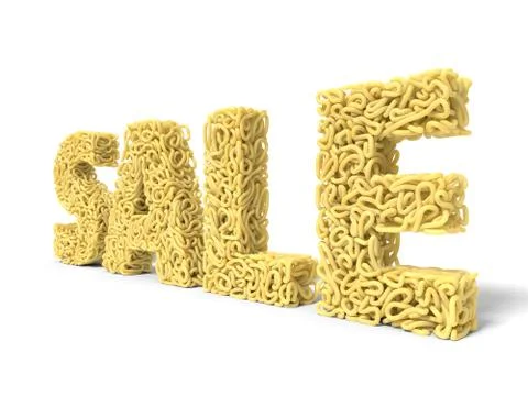 Noodle in shape of noodle text. curly spaghetti for cooking. 3d illustration Stock Illustration