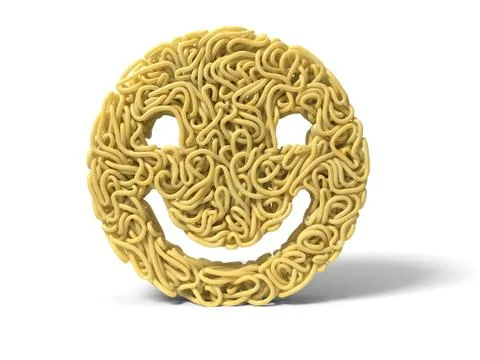 Noodle in shape of smiley face. curly spaghetti for cooking. 3d illustration Stock Illustration