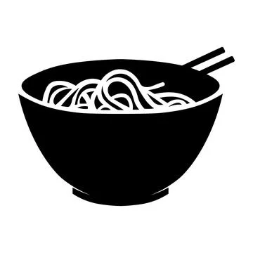 Noodles black vector icon on white background Stock Illustration