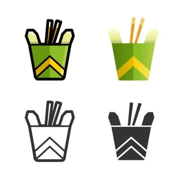 Noodles in a box vector colored icon set Stock Illustration