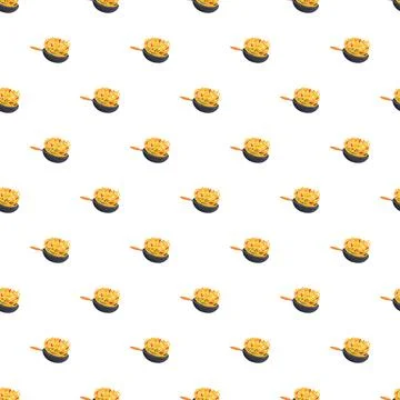 Noodles cooking in pan seamless pattern background Stock Illustration