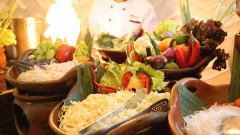 Noodles corner buffet with cook Video stock 92259134