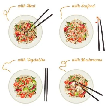 Noodles on plate. Stock Illustration