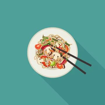 Noodles on plate. Stock Illustration