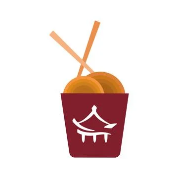 Noodles in red takeout box. Vector Stock Illustration