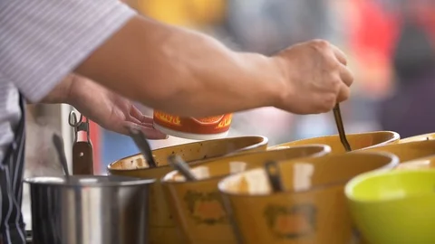 Noodles soup serving Stock Footage 123230041