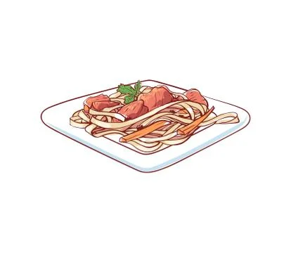 Noodles with vegetable isolated vector icon Stock Illustration