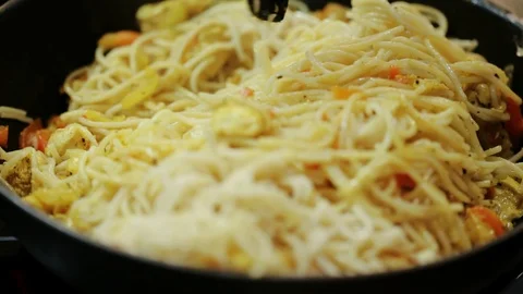 Noodles in a wok Stock Footage 98361703