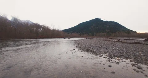 Nooksack River Flyover - Hovering about the water Stock Footage 86586871