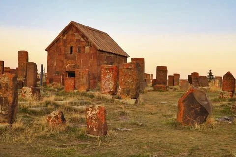  Noratus cemetery at Sevan lake, Armenia, Asia Noratus cemetery at Sevan l... Stock Photos