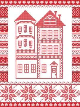 Nordic Christmas ginger house with pattern Stock Illustration