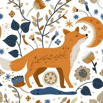 Nordic fox seamless vector pattern. Illustrazione stock
