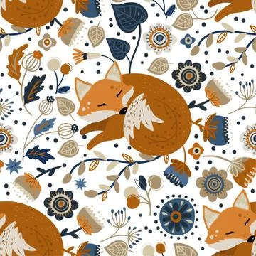 Nordic fox seamless vector pattern. 스톡 일러스트